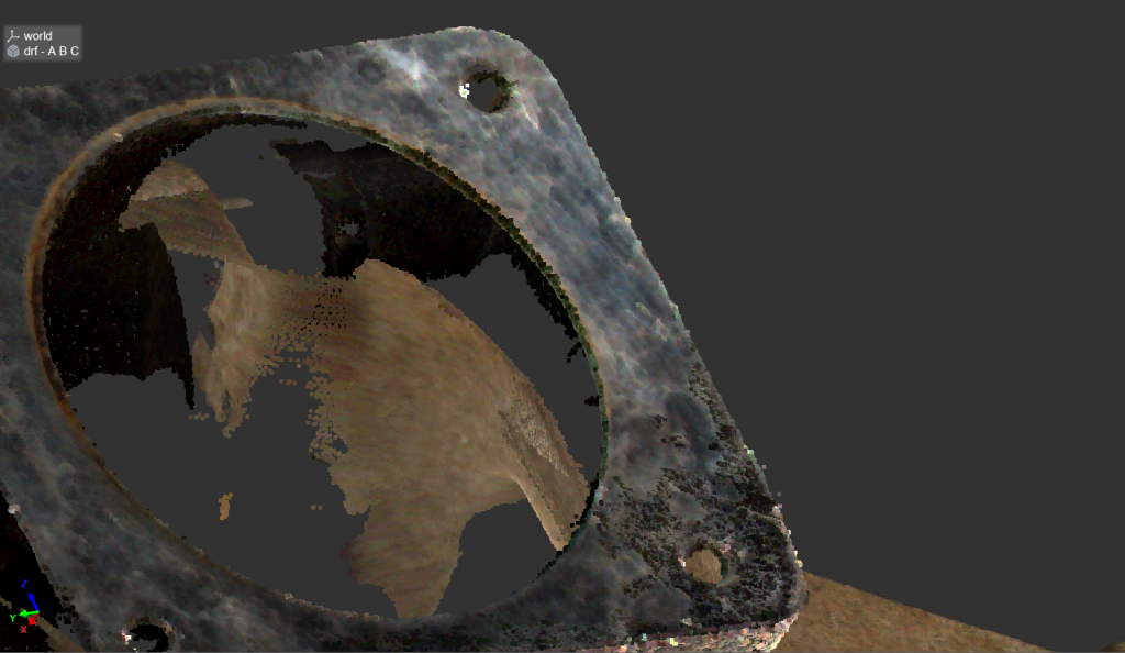 Close-up of a machined flange face and bolt hole captured by a DepthScan 3D Imager